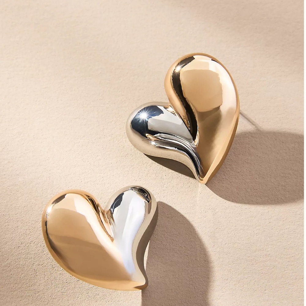 Anthropologie Mixed Metal Heart Earrings (NWT!)